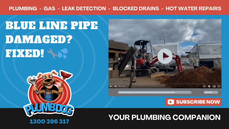 Trench Plumbing Discovery – Scored Blue Line Poly Pipe Fixed